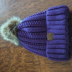 C.C Purple Fleece Lined Cable Knit Beanie
